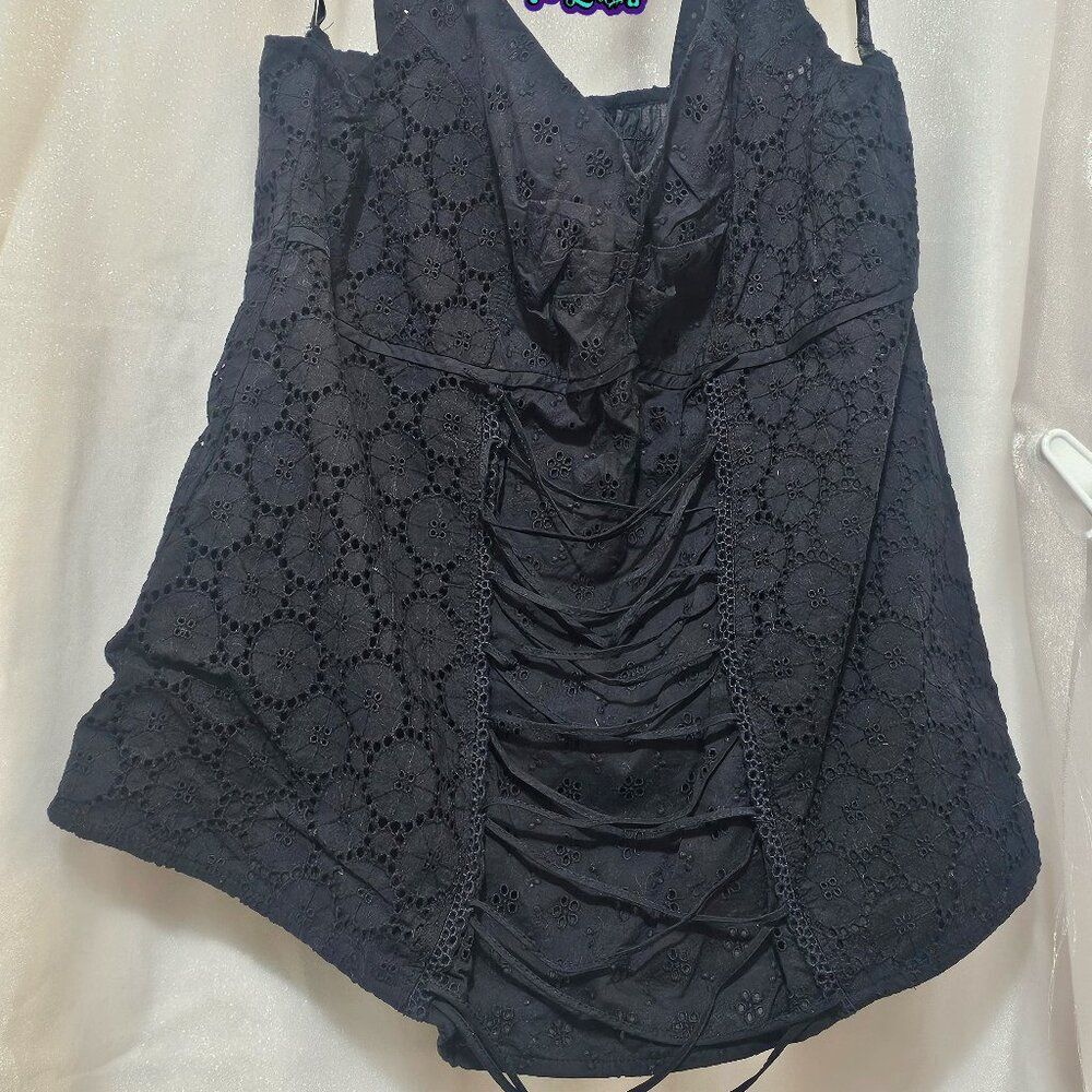 Lane Bryant Vintage Black Eyelet Lace Corset Babydoll Tank Top Size 16 Y2K
